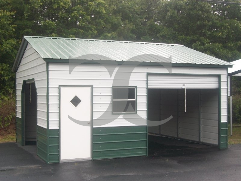 Enclosed Metal Garage | Vertical Roof | 22W x 21L x 9H |  Steel Garage Enclosed Metal Garage | Vertical Roof | 22W x 21L x 9H |  Steel Garage