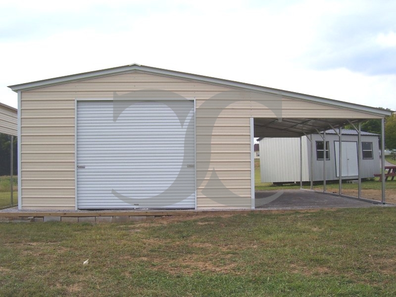 Metal Garage with Lean-to | Vertical Roof | 40W x 26L x 10H | 2-Car Metal Garage with Lean-to | Vertical Roof | 40W x 26L x 10H | 2-Car